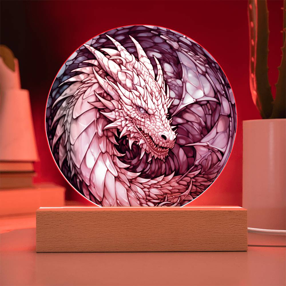 white dnd Dragon Faux Stained Glass Acrylic Plaque Acrylic Circle Plaque