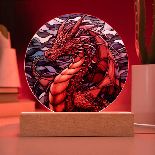 Red dnd Dragon Faux Stained Glass Acrylic Plaque Acrylic Circle Plaque