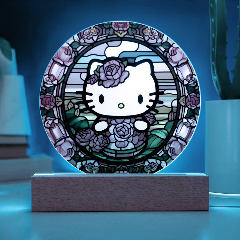 Hello Kitty Faux Stained Glass Acrylic Plaque Acrylic Circle Plaque