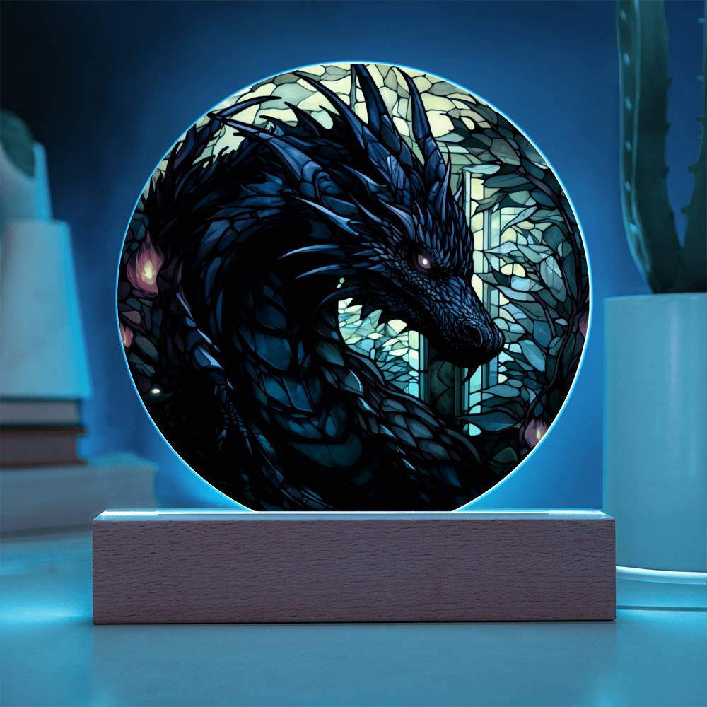 Black dnd Dragon Faux Stained Glass Acrylic Plaque Acrylic Circle Plaque