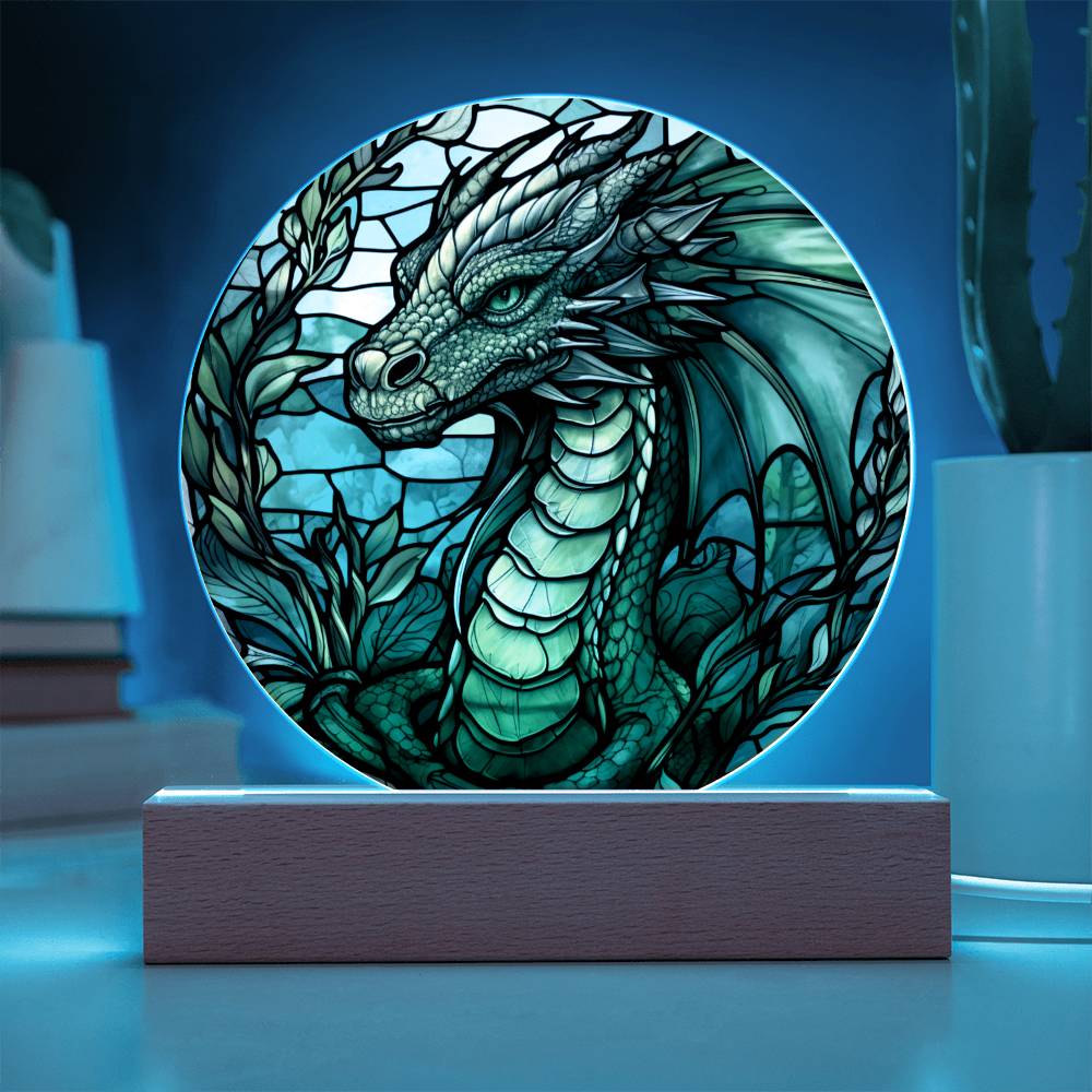 Green dnd Dragon Faux Stained Glass Acrylic Plaque Acrylic Circle Plaque