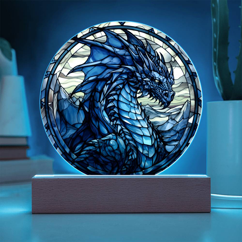 Blue dnd Dragon Faux Stained Glass Acrylic Plaque Acrylic Circle Plaque