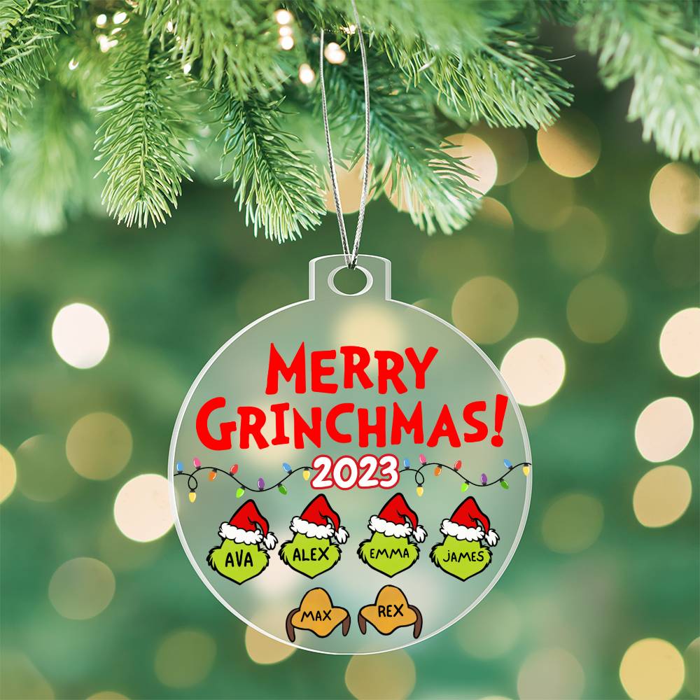 Personalized Family Grinchmas Ornament, Custom Christmas Family Ornament, Grinch Name Ornament Gift