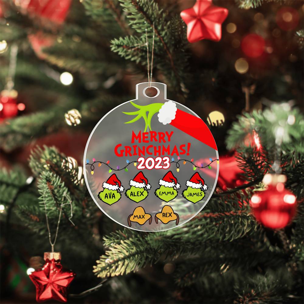 Personalized Family Grinchmas Ornament, Custom Christmas Family Ornament, Grinch Name Ornament Gift