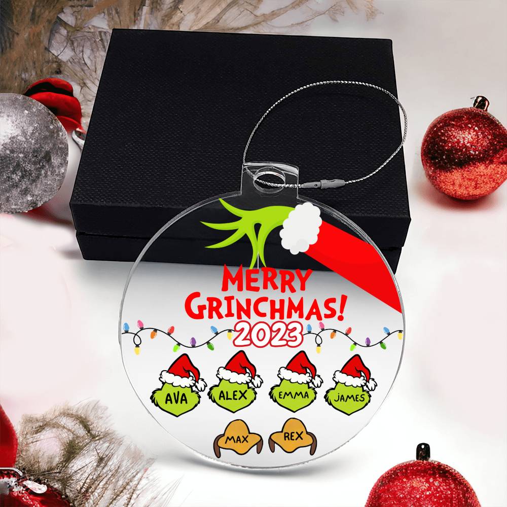 Personalized Family Grinchmas Ornament, Custom Christmas Family Ornament, Grinch Name Ornament Gift