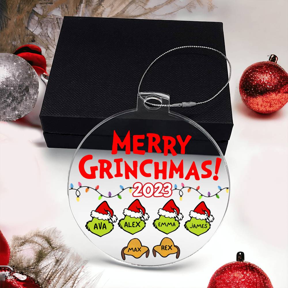 Personalized Family Grinchmas Ornament, Custom Christmas Family Ornament, Grinch Name Ornament Gift