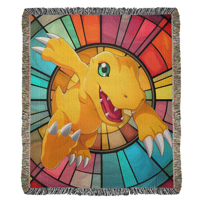 Agumon Digimon Heirloom Woven Blanket - Stained Glass Effect for Cozy Comfort - Agumon fan Gift Idea